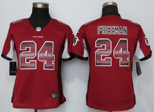 Nike Falcons #24 Devonta Freeman Red Team Color Women's Stitched NFL Elite Strobe Jersey